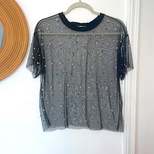Mesh Top with Pearl and rhinestone accents